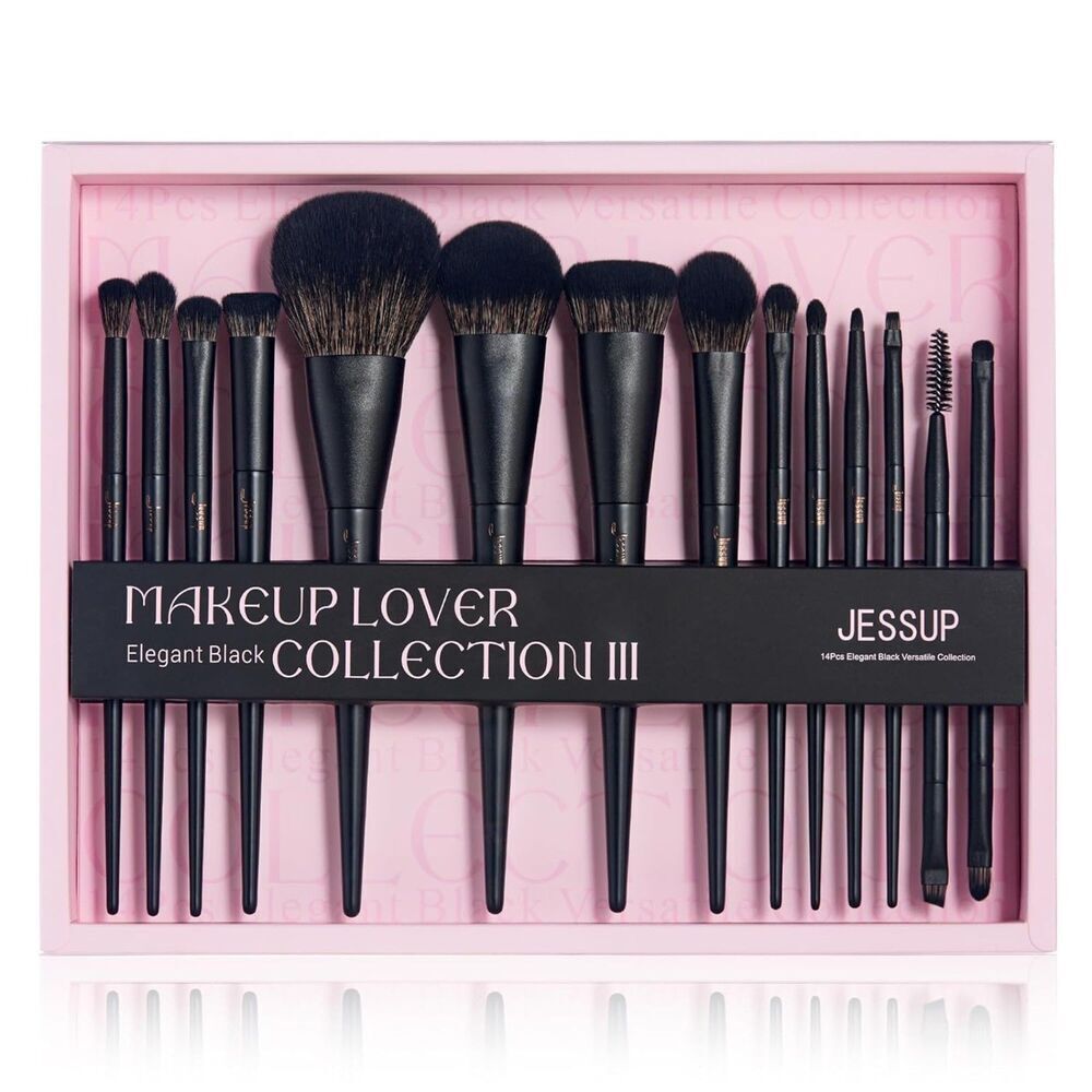 Jessup 14Pcs T336-G Black Kabuki Makeup Brushes Set With Gift Box